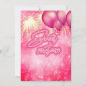 Invitation Ballon rose chaud feu d'artifice or scintillant (Dos)