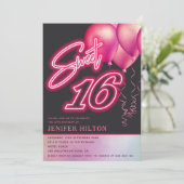 Invitation Ballon rose cool holographique néon doux 16 (Debout devant)