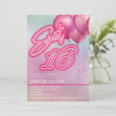 Invitation Ballon rose cool holographique néon doux 16 (Debout devant)