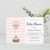 Invitation Ballon rose Fille Baby shower à rayures roses (Debout devant)