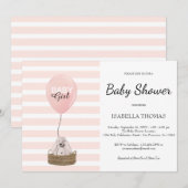 Invitation Ballon rose Fille Baby shower à rayures roses (Devant / Derrière)