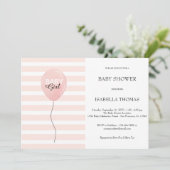 Invitation Ballon rose Fille Baby shower à rayures roses (Debout devant)