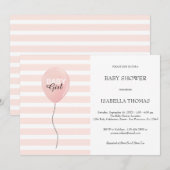 Invitation Ballon rose Fille Baby shower à rayures roses (Devant / Derrière)