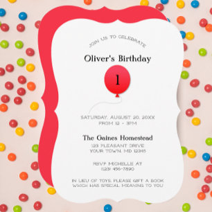 Invitation Ballon Rouge Moderne Minimaliste Anniversaire Tout