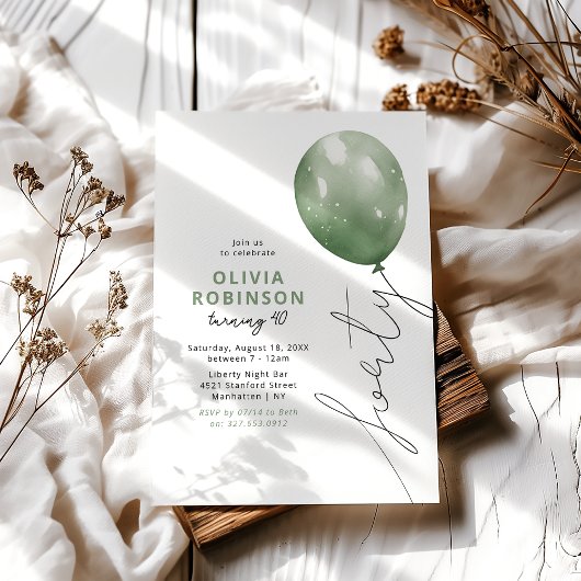 Invitation Ballon Vert Tendance 40e Anniversaire