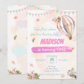 Invitation Ballons à air chaud 1ère aquarelle Anniversaire RS (Devant / Derrière)