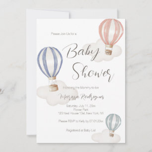 Invitation Ballons à air chaud baby shower Neutre genre