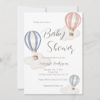 Invitation Ballons à air chaud baby shower Neutre genre
