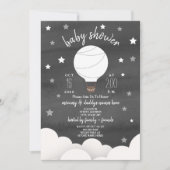 Invitation Ballons à air chaud blanc + Étoiles Noir + Douche (Devant)