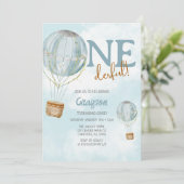 Invitation Ballons à air chaud bleu 1er anniversaire (Debout devant)