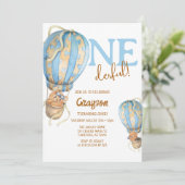 Invitation Ballons à air chaud Bleu Boho 1er anniversaire Inv (Debout devant)