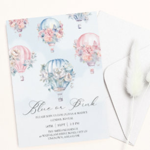 Invitation Ballons à air chaud bleu et rose Révélation de gen