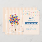 Invitation Ballons à air chaud coloré fête d'anniversaire (Devant / Derrière)