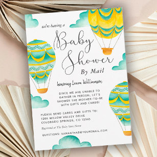 Invitation Ballons à air chaud doux Baby shower par courrier