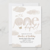 Invitation Ballons à air chaud impeccable Beige Boy 1er anniv (Devant)