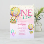 Invitation Ballons à air chaud impeccable rose 1er anniversai (Debout devant)