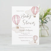 Invitation Ballons à air chaud rose Baby shower fille (Debout devant)