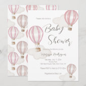 Invitation Ballons à air chaud rose Baby shower fille (Devant / Derrière)
