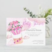 Invitation Ballons À Air Chaud Rose Dans Le Baby shower Nuage (Debout devant)