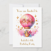 Invitation Ballons à air chaud rose et or joli Anniversaire (Devant)