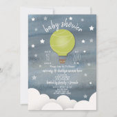 Invitation Ballons à air chaud vert + Étoiles Baby shower neu (Devant)
