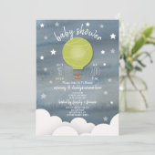Invitation Ballons à air chaud vert + Étoiles Baby shower neu (Debout devant)
