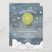 Invitation Ballons à air chaud vert + Étoiles Baby shower neu (Devant / Derrière)