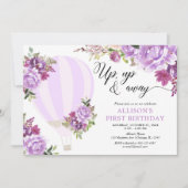 Invitation Ballons à air chaud violet floral fille fête d'ann (Devant)