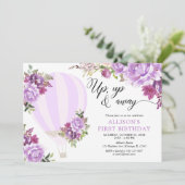 Invitation Ballons à air chaud violet floral fille fête d'ann (Debout devant)