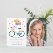 Invitation Ballons à bicyclette rose & Coeurs Fille Anniversa (Debout devant)