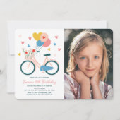 Invitation Ballons à bicyclette rose & Coeurs Fille Anniversa (Devant)