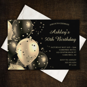 Invitation Ballons à Confettis Vintage Or 50e Anniversaire