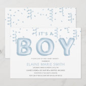 Invitation Ballons à huile bleue Confetti Baby shower garçon (Devant / Derrière)