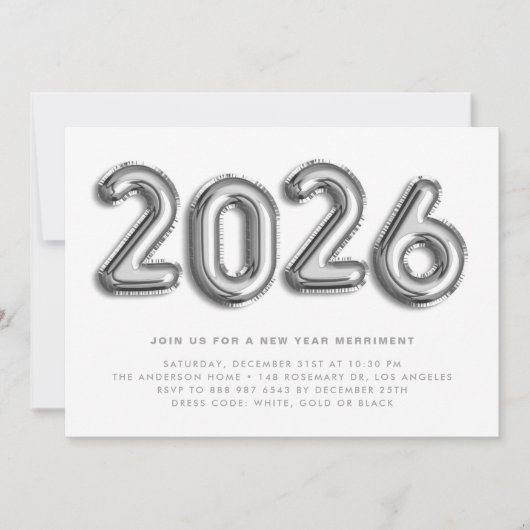 Invitation Ballons à huile d'argent du Nouvel An (Devant)