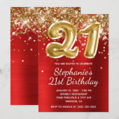 Invitation Ballons à huile de Parties scintillant rouge et or (Devant / Derrière)