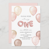 Invitation Ballons à huile et à Parties scintillant 1er anniv (Devant / Derrière)