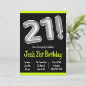 Invitation Ballons à huile noir et argent 21e anniversaire (Debout devant)