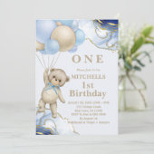 Invitation Ballons à oreille mignonne Abstrait Bleu Gold Phot (Debout devant)