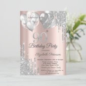 Invitation Ballons à Parties scintillant d'argent 90e anniver (Debout devant)