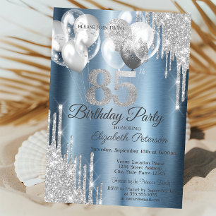 Invitation Ballons à Parties scintillant d'argent Bleu Métall