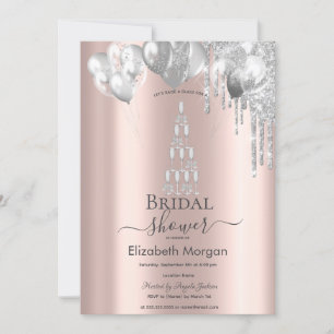 Invitation Ballons à Parties scintillant d'argent Verre Champ