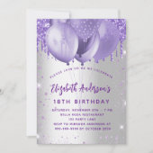 Invitation Ballons à parties scintillant d'argent violet d'an (Devant)