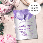 Invitation Ballons à parties scintillant d'argent violet d'an