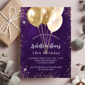 Invitation Ballons à parties scintillant d'or violet d'annive