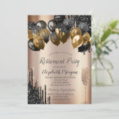 Invitation Ballons à Parties scintillant noire Retraite en ve (Debout devant)