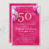 Invitation Ballons à Parties scintillant roses chaudes 50e an (Devant / Derrière)