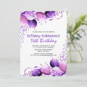 Invitation Ballons à Parties scintillant violet Anniversaire (Debout devant)