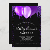 Invitation Ballons à Parties scintillant violet doux 16 Glamo (Devant / Derrière)