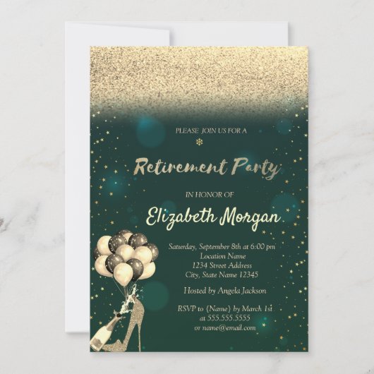 Invitation Ballons à talon d'or Parties scintillant verte Ret (Devant)