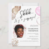Invitation Ballons amusants or blanc photo surprise Sweet 16 (Devant)